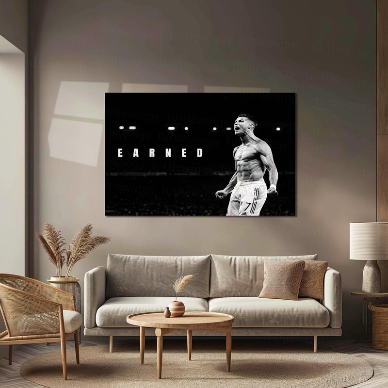 Cristiano Ronaldo – Earned Metal Poster CR7 Legacy Wall Art | Football Discipline Motivation Metal Frame