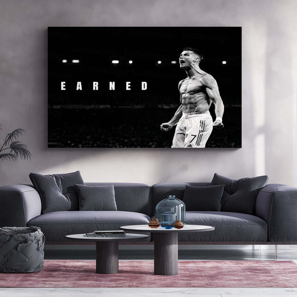 Cristiano Ronaldo – Earned Metal Poster CR7 Legacy Wall Art | Football Discipline Motivation Metal Frame