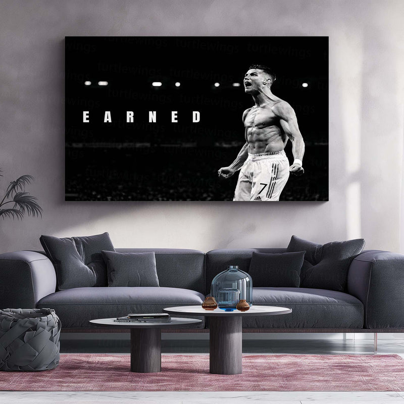 Cristiano Ronaldo – Earned Metal Poster CR7 Legacy Wall Art | Football Discipline Motivation Metal Frame