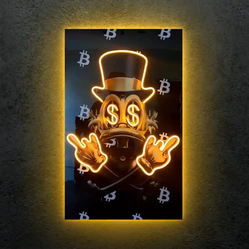 Crypto Rich Duck Neon LED Frame | Bitcoin Money Aesthetic Wall Art | Hustle & Wealth Decor - TURTLEWINGS 