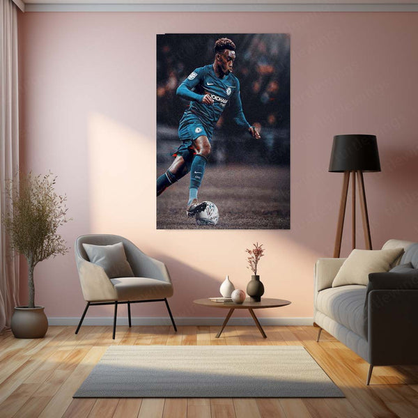 Callum Hudson-Odoi Chelsea Dribble Glitch – Metal Frame | Dynamic Glitch Art Football Poster - TURTLEWINGS 