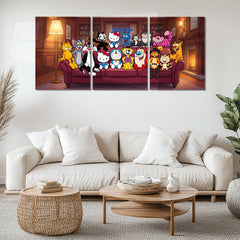 Cartoon Metal Poster Set of 3 | Cozy Cartoon Living Room Triptych Wall Art