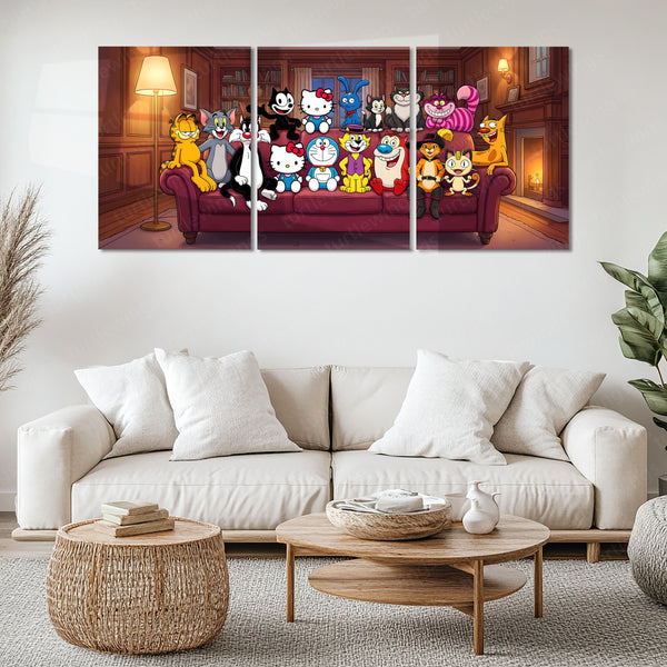 Cartoon Metal Poster Set of 3 | Cozy Cartoon Living Room Triptych Wall Art