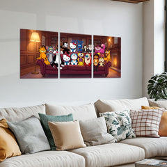 Cartoon Metal Poster Set of 3 | Cozy Cartoon Living Room Triptych Wall Art