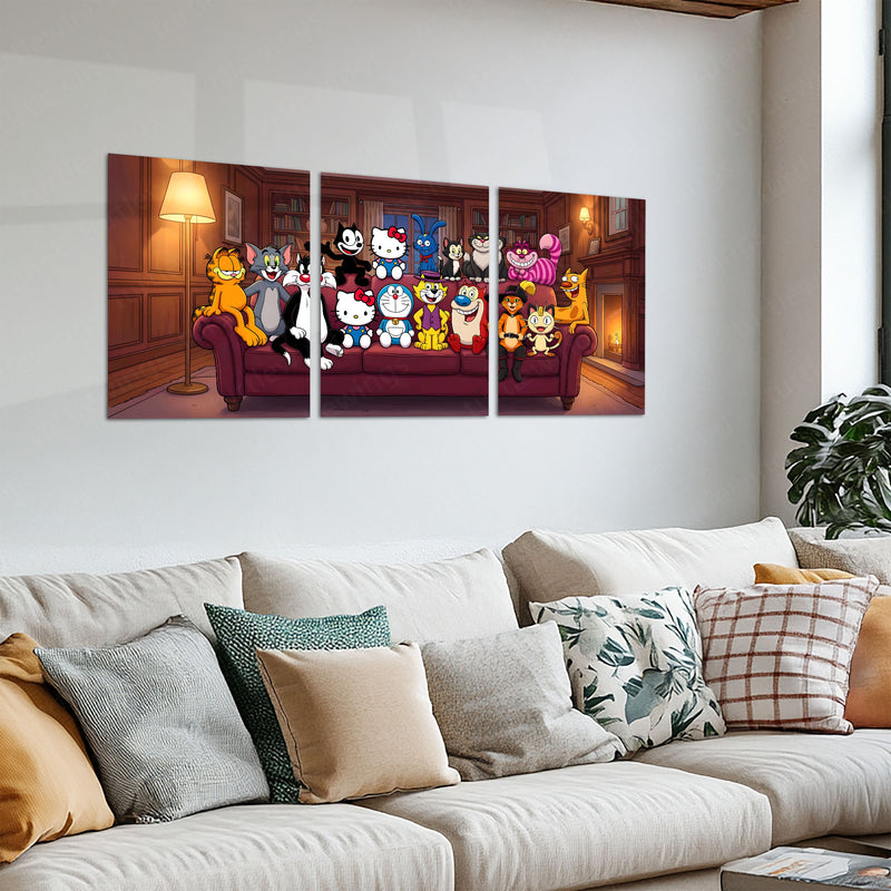 Cartoon Metal Poster Set of 3 | Cozy Cartoon Living Room Triptych Wall Art