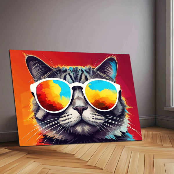 Cat in Colorful Sunglasses Neon LED Metal Poster - TURTLEWINGS 
