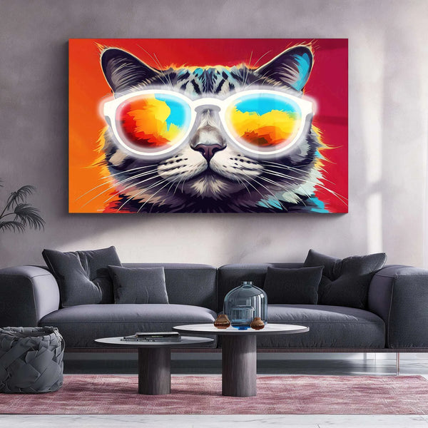 Cat in Colorful Sunglasses Neon LED Metal Poster - TURTLEWINGS 
