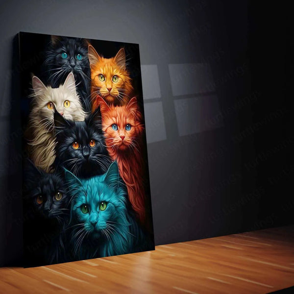 Cats Multicolour Metal Poster | Vibrant Feline Wall Art | Colorful Animal Decor - TURTLEWINGS 