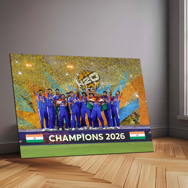 Cricket Metal Frame | Team India – Champions 2026 | ICC Men's T20 World Cup 2026 Victory Metal Frame