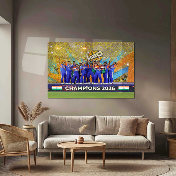 Cricket Metal Frame | Team India – Champions 2026 | ICC Men's T20 World Cup 2026 Victory Metal Frame
