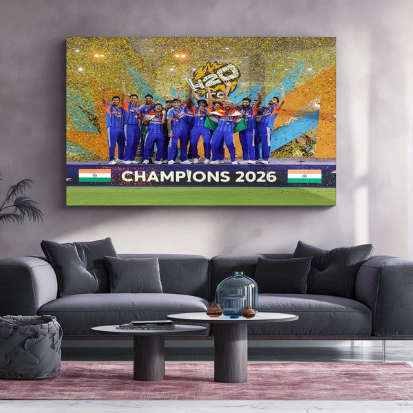 Cricket Metal Frame | Team India – Champions 2026 | ICC Men's T20 World Cup 2026 Victory Metal Frame