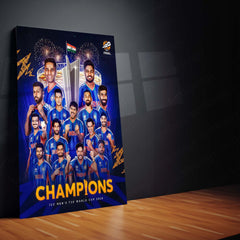 Cricket Metal Frame | Team India Champions Metal Poster | ICC Men's T20 World Cup 2026 Victory Wall Art | Cricket Team Celebration Metal Frame