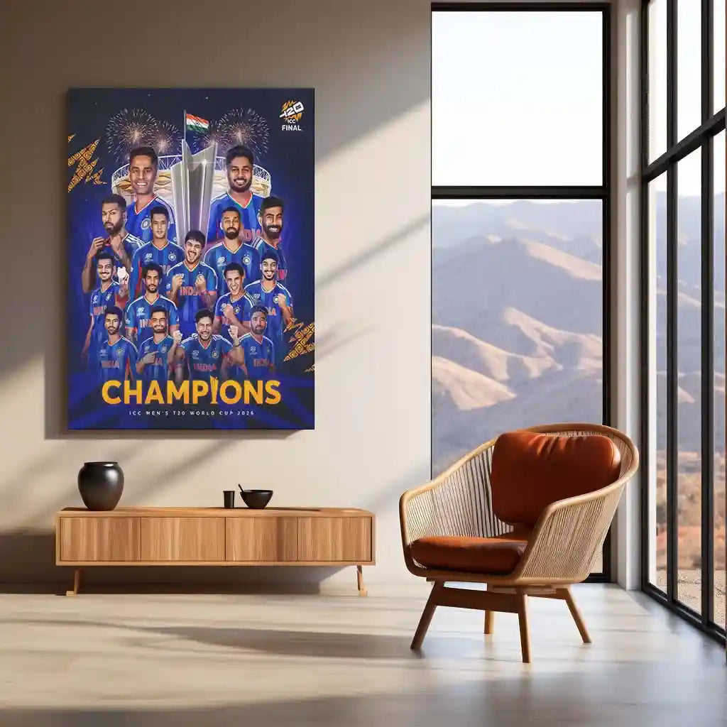 Cricket Metal Frame | Team India Champions Metal Poster | ICC