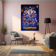 Cricket Metal Frame | Team India Champions Metal Poster | ICC Men's T20 World Cup 2026 Victory Wall Art | Cricket Team Celebration Metal Frame