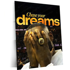 Quote Metal Poster | LeBron James – Chase Your Dreams Metal Frame Greatness Through Perseverance Basketball Wall Art | Champion Mindset Quote Metal Poster