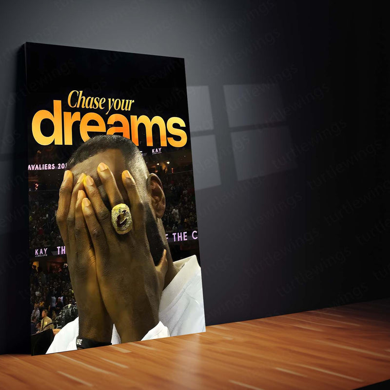 Quote Metal Poster | LeBron James – Chase Your Dreams Metal Frame Greatness Through Perseverance Basketball Wall Art | Champion Mindset Quote Metal Poster
