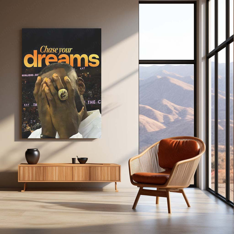 Quote Metal Poster | LeBron James – Chase Your Dreams Metal Frame Greatness Through Perseverance Basketball Wall Art | Champion Mindset Quote Metal Poster