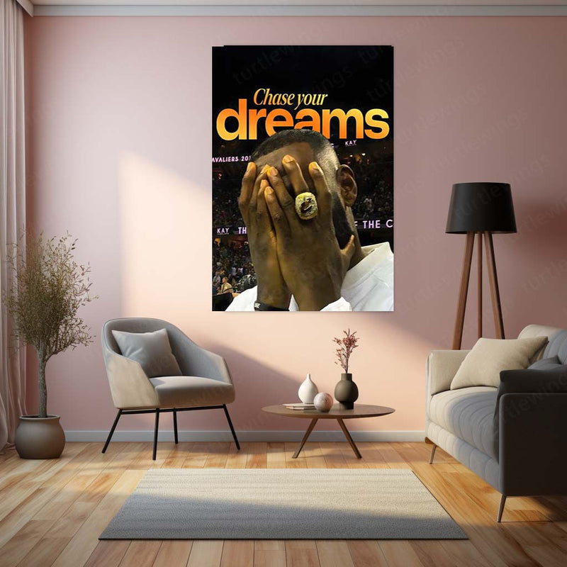 Quote Metal Poster | LeBron James – Chase Your Dreams Metal Frame Greatness Through Perseverance Basketball Wall Art | Champion Mindset Quote Metal Poster