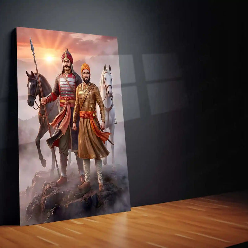 Chhatrapati Shivaji Maharaj & Maharana Pratap Metal Frame | ndian Valor & Rajput–Maratha Pride Wall Art - TURTLEWINGS 
