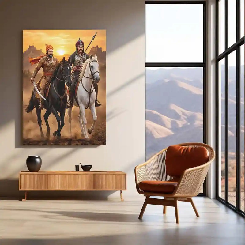 Chhatrapati Shivaji Maharaj & Maharana Pratap Metal Frame | ndian Valor & Rajput–Maratha Pride Wall Art 01 - TURTLEWINGS 