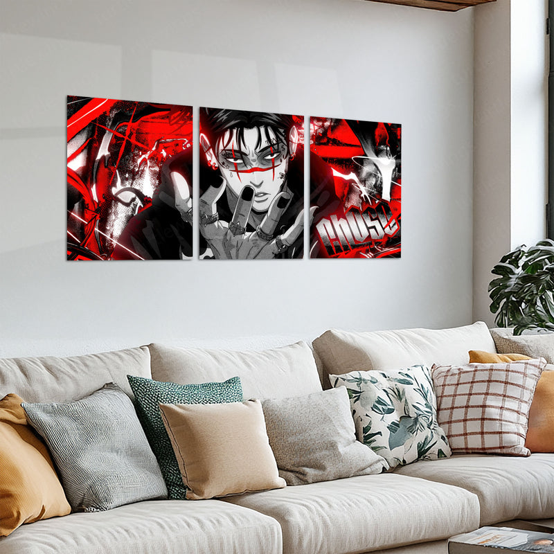 Anime Metal Poster Set of 3 | Choso Red Aesthetic Jujutsu Kaisen Triptych Wall Art