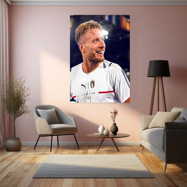 Ciro Immobile Italy Smiling – Metal Frame | Azzurri Striker Wall Art - TURTLEWINGS 