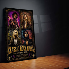 Classic Rock Icons – 4 Piece Set | Vintage Rock Legends Metal Frame | Retro Music Wall Art by TurtleWings