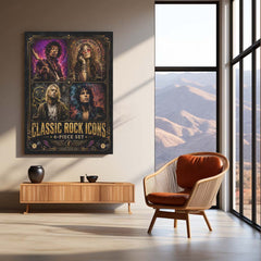 Classic Rock Icons – 4 Piece Set | Vintage Rock Legends Metal Frame | Retro Music Wall Art by TurtleWings