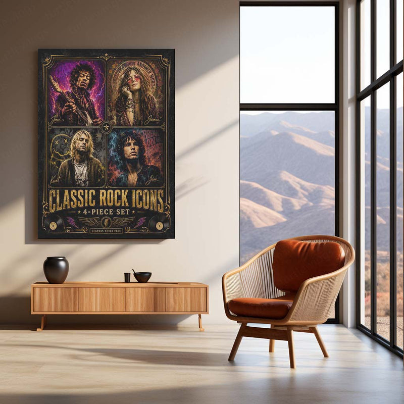 Classic Rock Icons – 4 Piece Set | Vintage Rock Legends Metal Frame | Retro Music Wall Art by TurtleWings