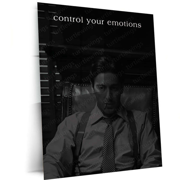 Quote Metal Poster | Control Your Emotions Motivational Metal Poster | Black & White Self-Mastery Wall Art | Premium Metal