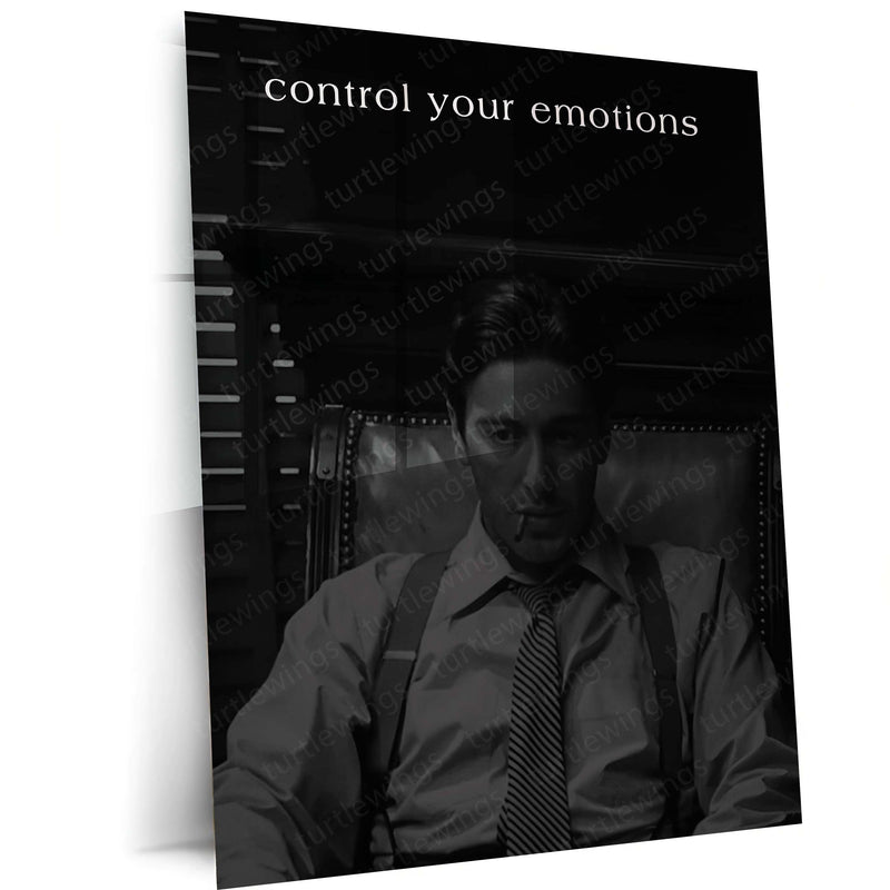 Quote Metal Poster | Control Your Emotions Motivational Metal Poster | Black & White Self-Mastery Wall Art | Premium Metal