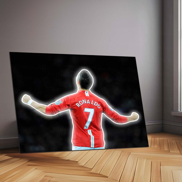 Cristiano Ronaldo Neon LED Metal Frame | CR7 Iconic Celebration Poster | Football Legend Wall Art