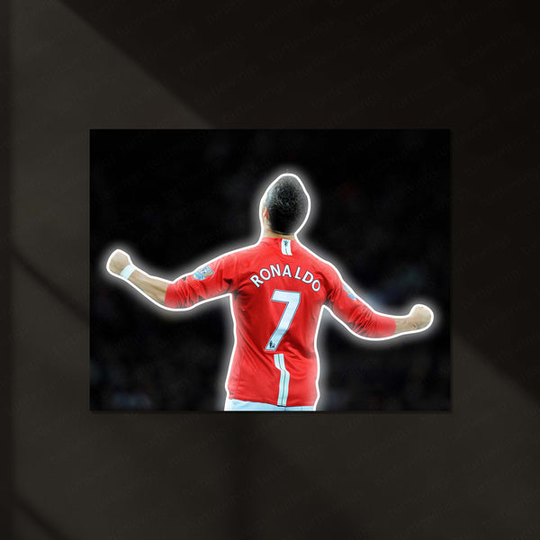Cristiano Ronaldo Neon LED Metal Frame | CR7 Iconic Celebration Poster | Football Legend Wall Art
