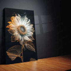 White Semi-Transparent Sunflower Line Art – Elegant Metal Poster - TURTLEWINGS 