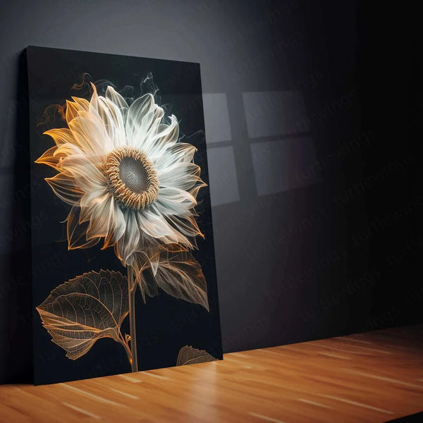 White Semi-Transparent Sunflower Line Art – Elegant Metal Poster - TURTLEWINGS 