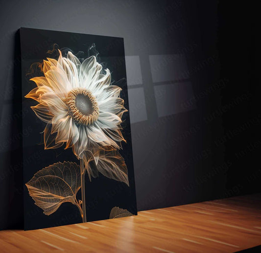 White Semi-Transparent Sunflower Line Art – Elegant Metal Poster - TURTLEWINGS 