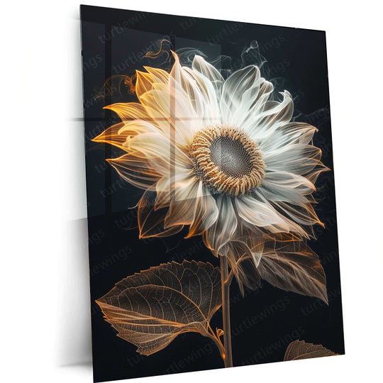 White Semi-Transparent Sunflower Line Art – Elegant Metal Poster - TURTLEWINGS 