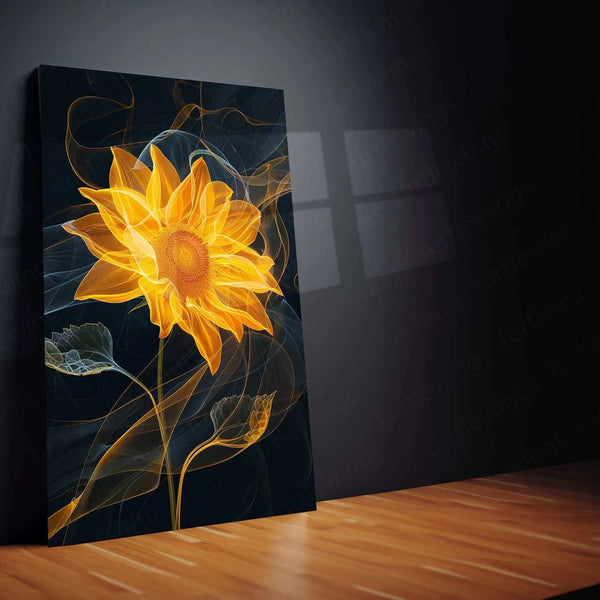 Yellow Sunflower Line Art – Elegant Metal Poster - TURTLEWINGS 