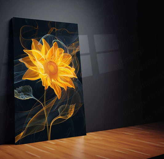 Yellow Sunflower Line Art – Elegant Metal Poster - TURTLEWINGS 