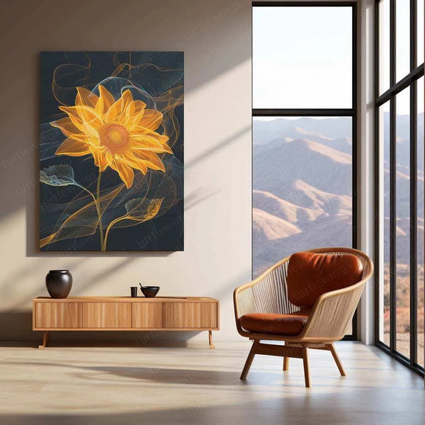 Yellow Sunflower Line Art – Elegant Metal Poster - TURTLEWINGS 