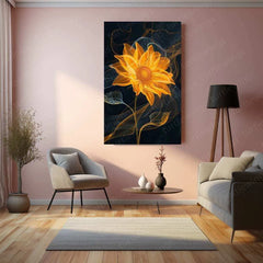 Yellow Sunflower Line Art – Elegant Metal Poster - TURTLEWINGS 