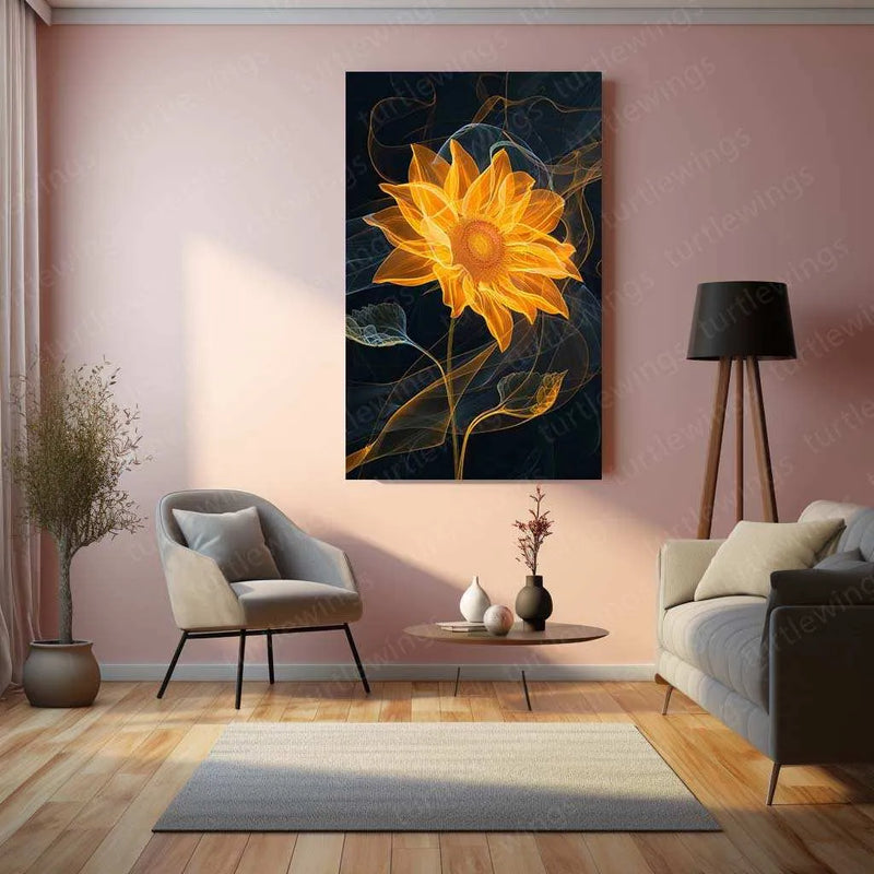 Yellow Sunflower Line Art – Elegant Metal Poster - TURTLEWINGS 