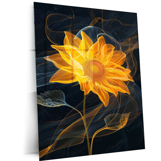 Yellow Sunflower Line Art – Elegant Metal Poster - TURTLEWINGS 