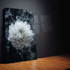 White Chrysanthemum Line Art on Black Background – Elegant Metal Poster - TURTLEWINGS 