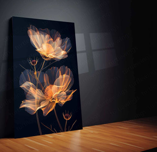 Two Coreopsis Flowers & Bud Line Art on Black Background – Elegant Metal Poster 2 - TURTLEWINGS 