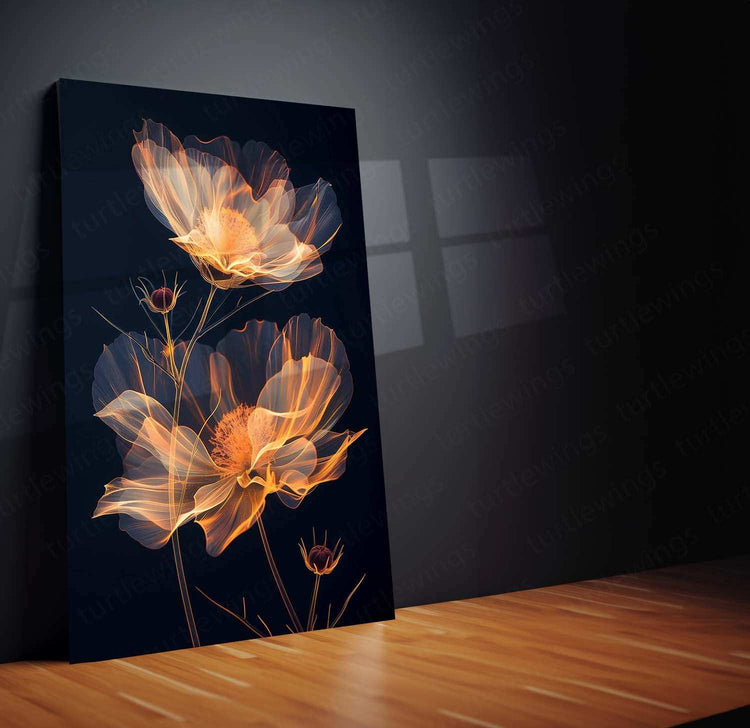 Two Coreopsis Flowers & Bud Line Art on Black Background – Elegant Metal Poster 2 - TURTLEWINGS 