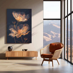 Two Coreopsis Flowers & Bud Line Art on Black Background – Elegant Metal Poster 2 - TURTLEWINGS 