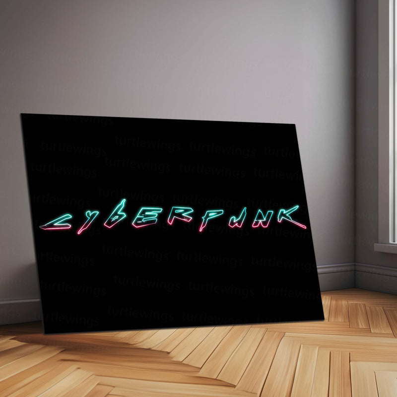 Cyberpunk Neon Typography – Metal Frame | Futuristic Glowing Text Wall Art | Bold Urban Sci-Fi Decor - TURTLEWINGS 