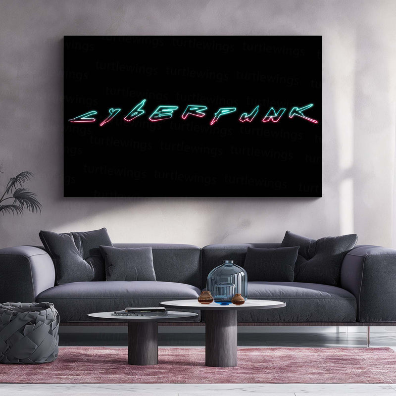 Cyberpunk Neon Typography – Metal Frame | Futuristic Glowing Text Wall Art | Bold Urban Sci-Fi Decor - TURTLEWINGS 