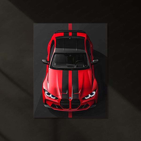 BMW M4 Competition LED Neon Metal Frame | Top View Sports Car Wall Light | Premium LED Metal Artwork
